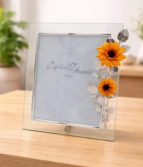 Cornice in vetro con girasoli