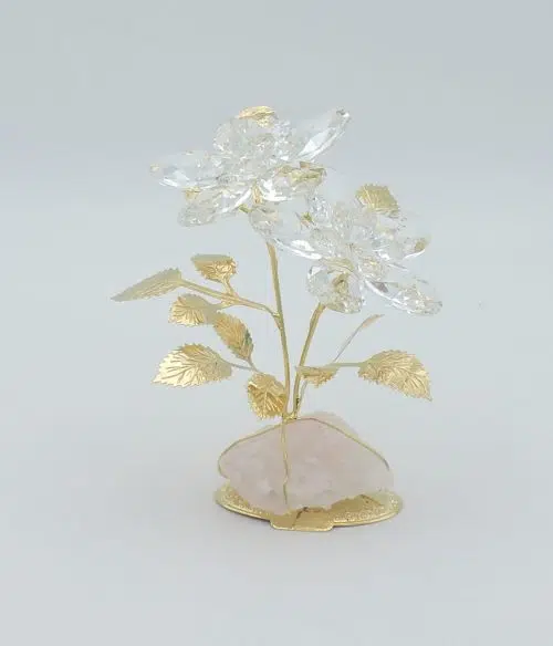 fiore oro con cristallo e pietra minerale