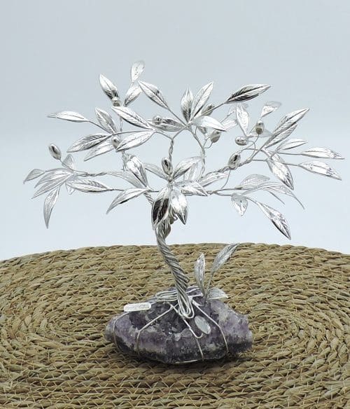 Olivo in argento su pietra minerale