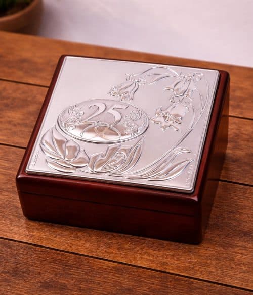 cofanetto portagioie in legno per nozze d'argento