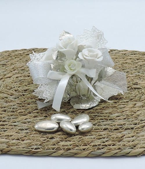 Bomboniera argento con rose