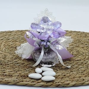 Bomboniera con fiore in cristallo e argento