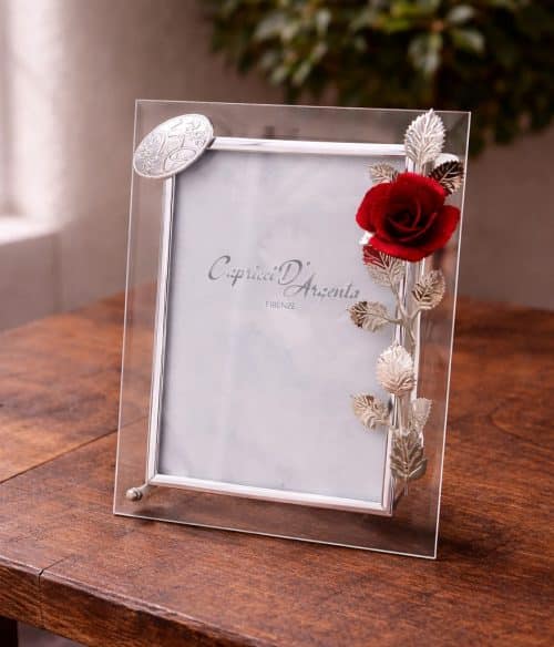 Cornice nozze d'argento con rosa decorativa