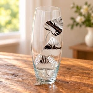 Vaso con foglie in argento