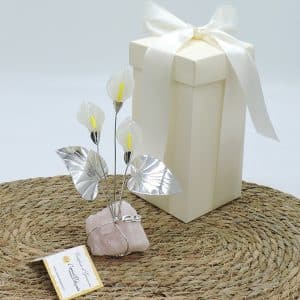 Tre calle in argento e vetro soffiato