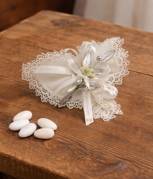 Bomboniera comunione argento con olivo fatto a mano