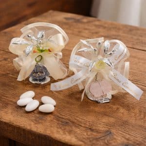 Bomboniera comunione con olivo su pietra minerale con confetti senza glutine