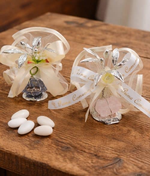 Bomboniera comunione con olivo su pietra minerale con confetti senza glutine