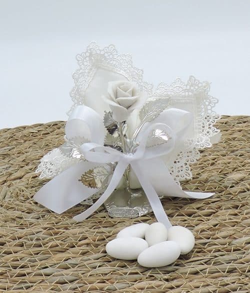 Bomboniera nozze di diamante con rosa