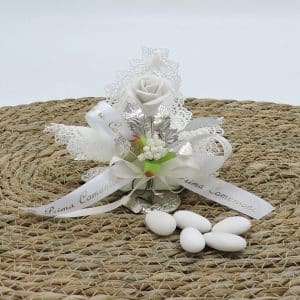 Bomboniera prima comunione con rosa