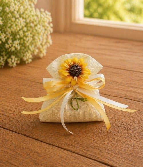 Bomboniera sacchettino con girasole e confetti