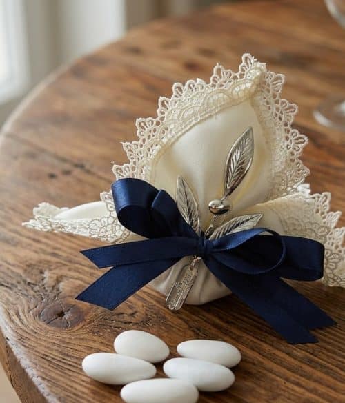 Bomboniera nozze di zaffiro con olivo argento