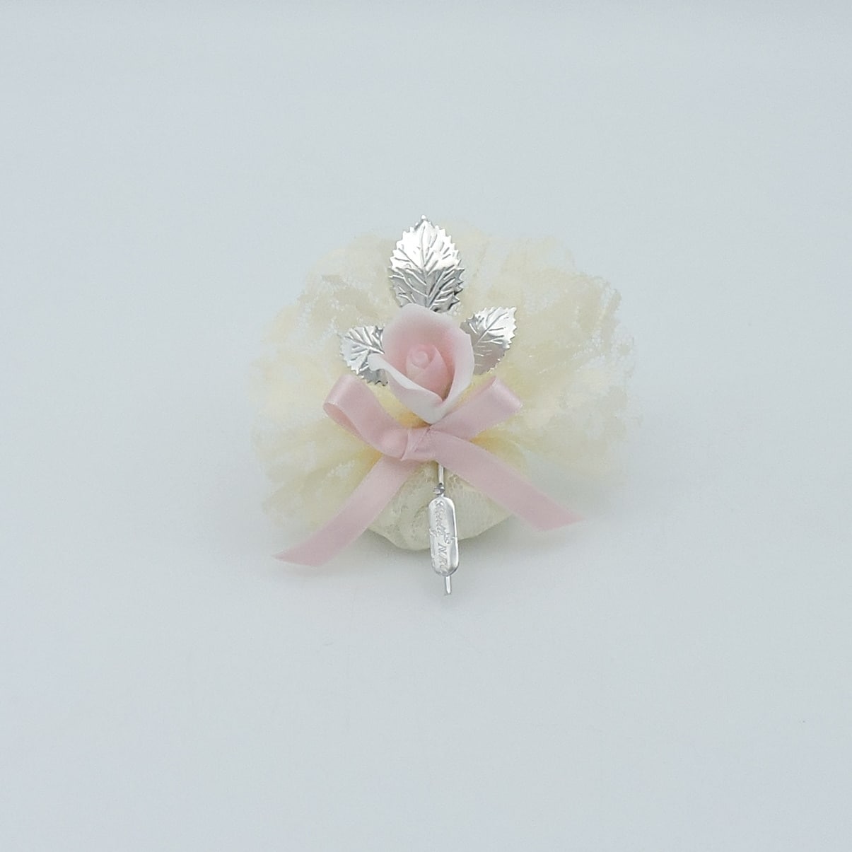 Bomboniera comunione bambina con rosa porcellana e argento