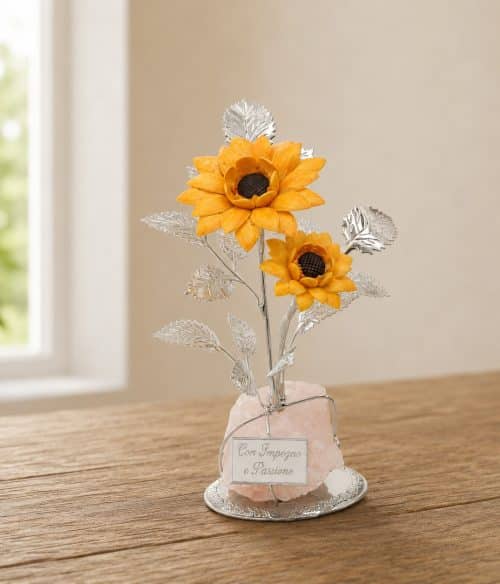 Girasoli con dedica su quarzo rosa