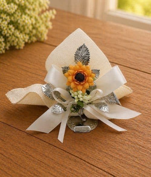 Bomboniera con girasole fatto a mano