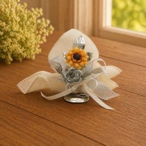 Bomboniera nozze d'argento con girasole