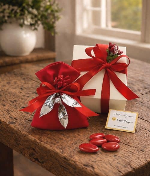 Bomboniera con alloro in argento fatto a mano