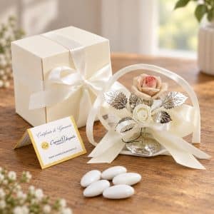 Bomboniera matrimonio con rosa in capodimonte