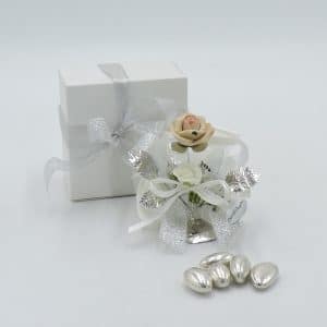 Bomboniera nozze argento con rosa