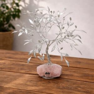 Olivo decorativo su pietra minerale quarzo rosa