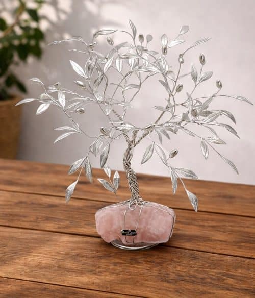 Olivo decorativo su pietra minerale quarzo rosa