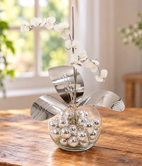 Orchidea in vetro e argento fatta a mano