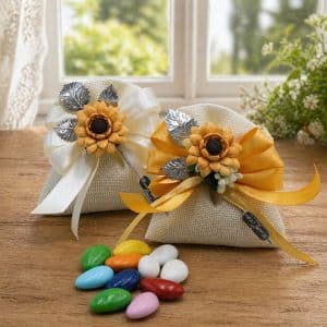 Bomboniera con girasole in porcellana e argento