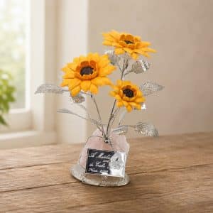 Bouquet di girasoli con dedica su quarzo rosa