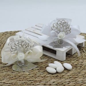 Bomboniera con albero della vita e fedi