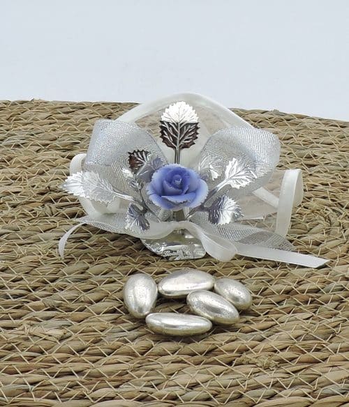 Bomboniera nozze d'argento con rosa