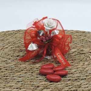 Bomboniera laurea con rosa in argento