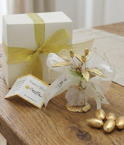 Bomboniera nozze d'oro con olivo fatto a mano