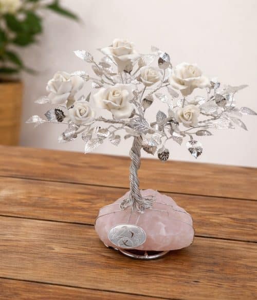 Regalo nozze d'argento con albero decorativo con rose