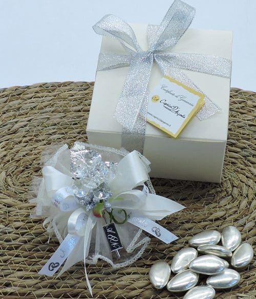 Bomboniera nozze d'argento con fiore cristallo