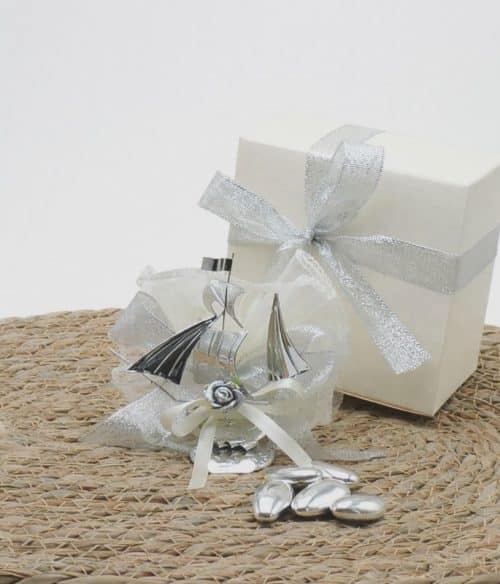 Bomboniera nozze d'argento con veliero artigianale