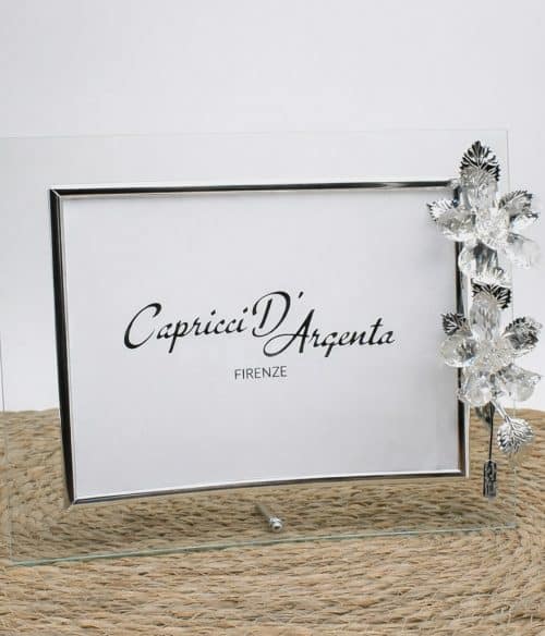 cornice vetro con fiori in cristallo