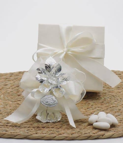 Bomboniera con fiore in cristallo luminoso e brillante