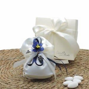 Bomboniera con orchidea artigianale in vetro blu
