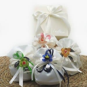 Bomboniera con orchidea in vetro soffiato
