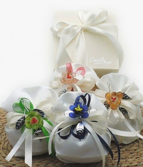 Bomboniera con orchidea in vetro soffiato