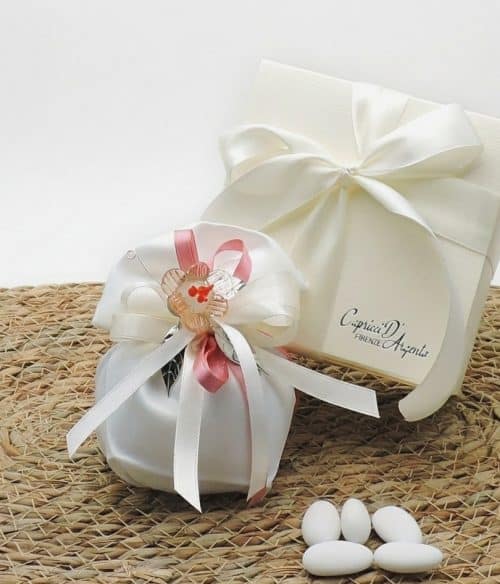 Bomboniera con orchidea rosa in vetro soffiato