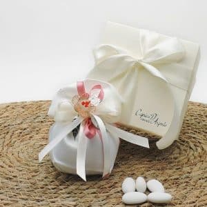 Bomboniera con orchidea rosa in vetro soffiato