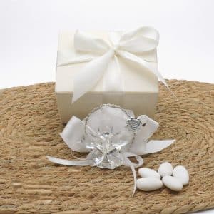 Bomboniera matrimonio, cestino con fiore in cristallo