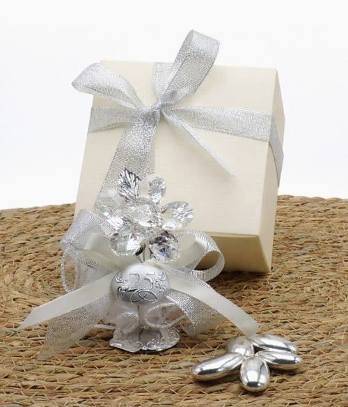 Bomboniera nozze d'argento con fiore in cristallo