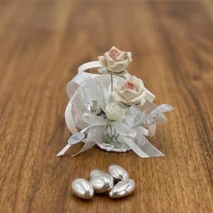 bomboniera nozze d'argento con rose in porcellana