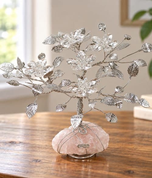 albero della vita fatto a amano con fiori in cristallo