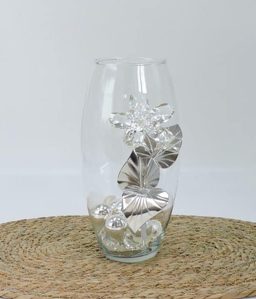 vaso in vetro soffiato e fiore in argento