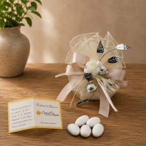 Bomboniera con melograno in argento con confezione autunnale