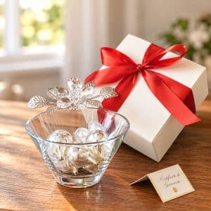 Portacioccolatini con fiore in cristallo con confezione regalo